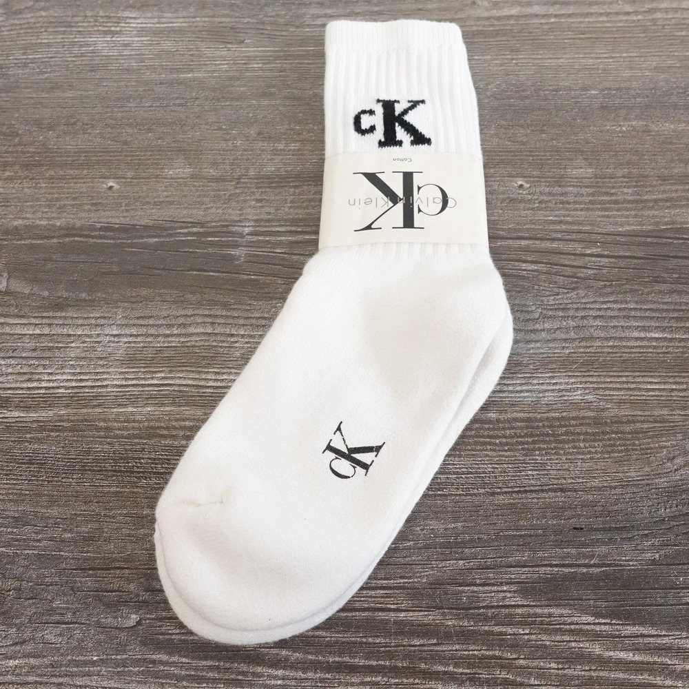 Vintage Calvin Klein Socks Mens One Size White Crew Mid Calf Cotton 1992 90s